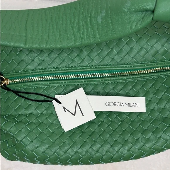 Giorgia Milani Genuine Leather Green Woven Leather Shoulder Bag - Picture 7 of 7